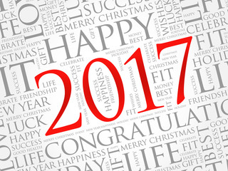 2017 year greeting word cloud collage, Happy New Year celebration greeting card