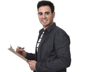 young man with the folder isolated on white background