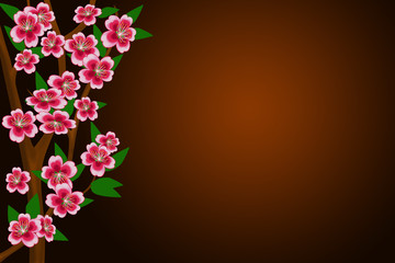 Branches of apple-tree with flowers and leaves on an abstract brown background
