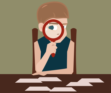 boy with magnifying glass vector cartoon