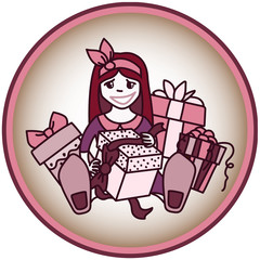Celebration, happy little girl and a lot of presents