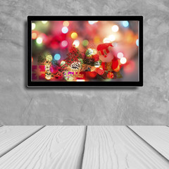 christmas decoration with hdtv on concrete wall background
