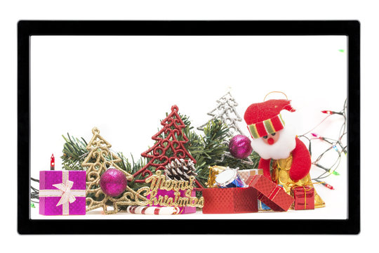 christmas decoration with TV isolated on white background