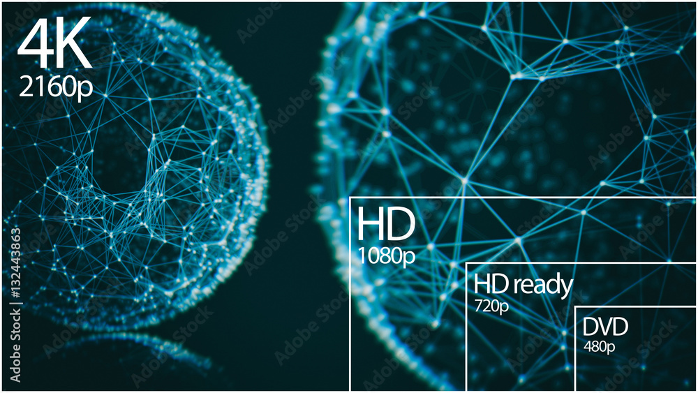 Poster 4k resolution display with comparison of resolutions. abstract background