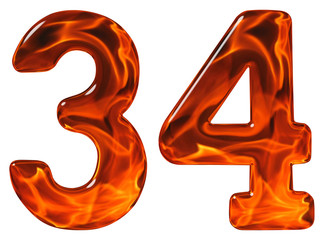34, thirty four, numeral, imitation glass and a blazing fire, is