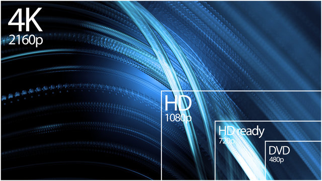 4K resolution display with comparison of resolutions. Abstract background
