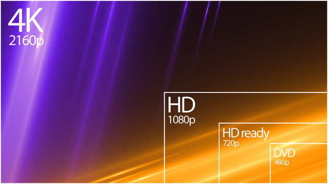 4K resolution display with comparison of resolutions. Abstract background