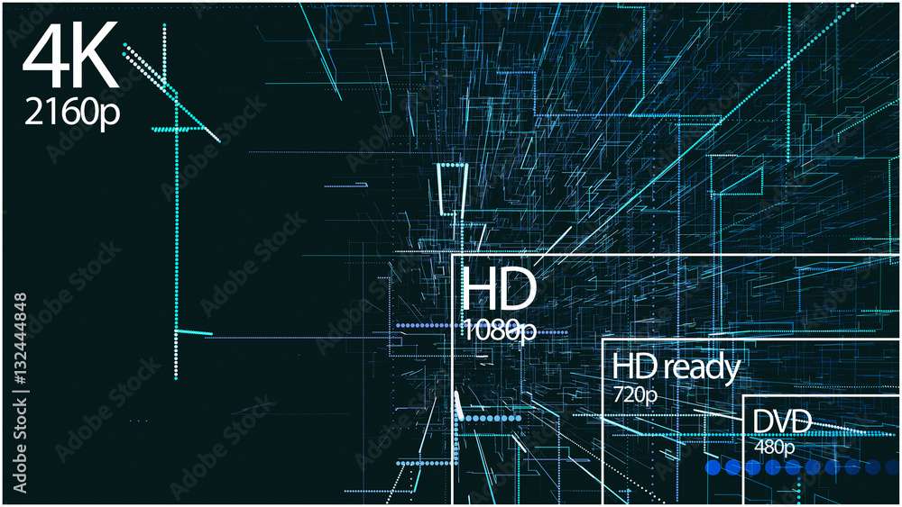 Poster 4k resolution display with comparison of resolutions. abstract background