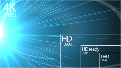 4K resolution display with comparison of resolutions. Abstract background