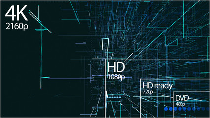 4K resolution display with comparison of resolutions. Abstract background