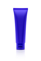 blank packaging blue cosmetic plastic tube isolated on white