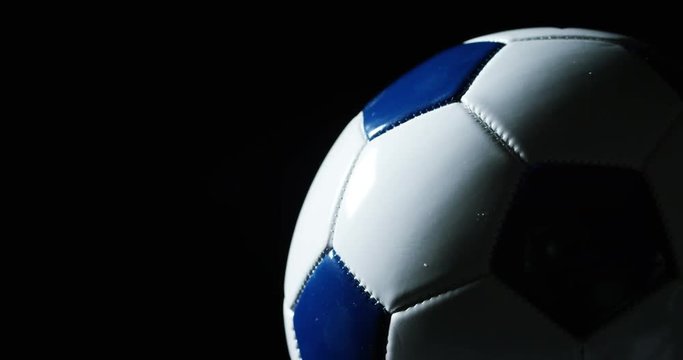 Macro shot of soccer ball, ball used in international cups, in matches. Concept: football betting, competition, sport.