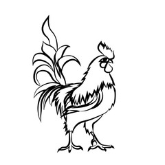 Black sketch drawing of rooster. Chinese New Year 2017.
