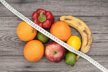 Fitness concept with fruit. Fitness motivation.
