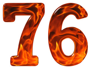 76, seventy six, numeral, imitation glass and a blazing fire, is