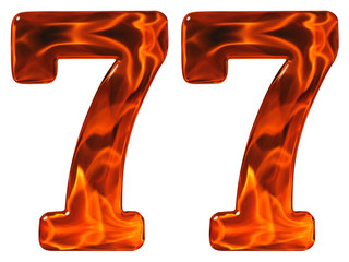 77, seventy seven, numeral, imitation glass and a blazing fire,