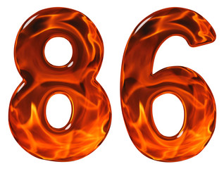 86, eighty six, numeral, imitation glass and a blazing fire, iso