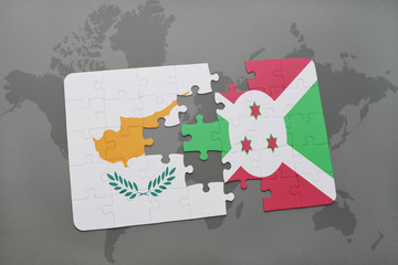 puzzle with the national flag of cyprus and burundi on a world map