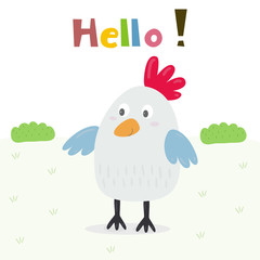 cute chicken cartoon character, vector illustration.