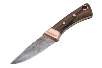 Hand-forged knife on a white background