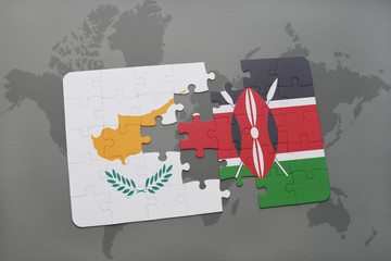 puzzle with the national flag of cyprus and kenya on a world map
