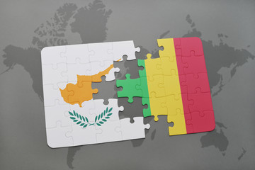 puzzle with the national flag of cyprus and mali on a world map