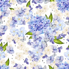 Fototapety  Watercolor pattern with flowers hydrangea. Illustration