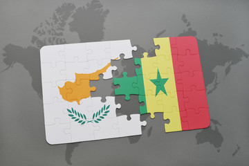 puzzle with the national flag of cyprus and senegal on a world map