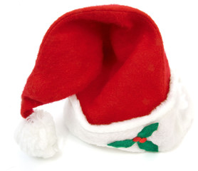 Obraz na płótnie Canvas Isolated Santa hat with holly accent.