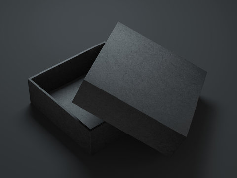 Black Box Mockup With Opened Cover, 3d Rendering