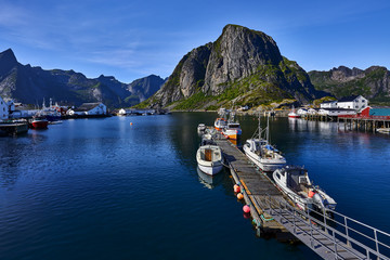 Hamnoy, Norwey Picturesque view small harbor on Lofoten islands in Norway