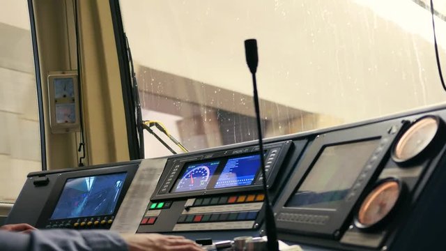 driver's cab and the remote control subway train