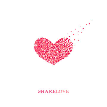 Share Love. Logo Template. Bright Red Heart. Circle Design. Concept  Love.