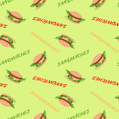 Fast food seamless pattern with sandwiches