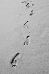 Fototapeta na wymiar Human footprints on the wet sand