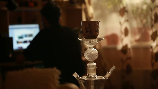 Beautiful glass shisha closeup in the interior