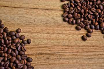 Coffee beans on a wooden table frame