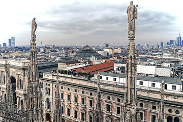Fototapeta premium Vew over Milan from Milan Cathedral.Old photo