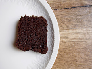 Chocolate cake in a white plate