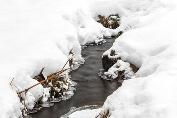 Small brook streaming in winter