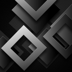 Black and Silver Metal Squares Modern Background with Grid