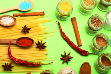 spicy fragrant spices in spoons