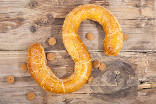 Traditional Dutch cookie Banketletter at Sinterklaas celebration