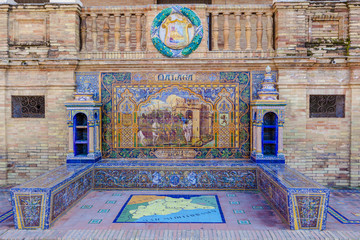 Malaga Province, Glazed tiles bench at Spain Square, Seville - obrazy, fototapety, plakaty