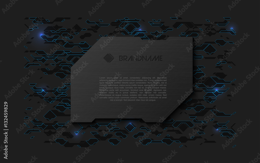 Aufkleber abstract black futuristic soft welcome screen. metal technology plate on chaotic scheme background. 