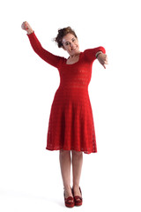 Full portrait dancing woman in red