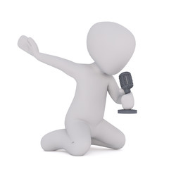 Cartoon Singer on Knees Singing into Microphone