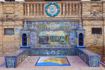 Huelva Province, Glazed tiles bench at Spain Square, Seville - obrazy, fototapety, plakaty