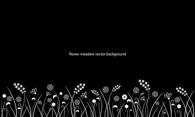 Flower meadow line border isolated on black.