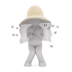 Cartoon Bee Keeper Surrounded by Buzzing Bees